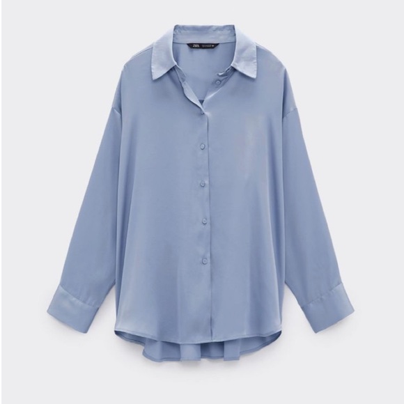 Blue Zara Satin Button Down - Picture 3 of 3